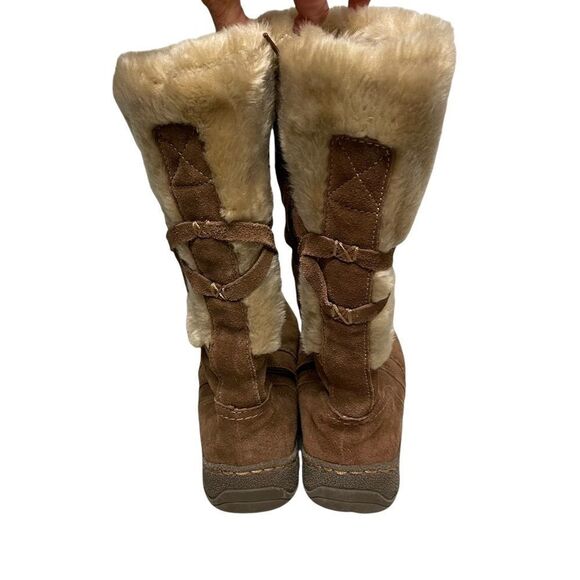BARETRAPS Eventura Moccasin Style Suede Winter Boots Faux Fur Boho Brown Cream 7 - Picture 6 of 11